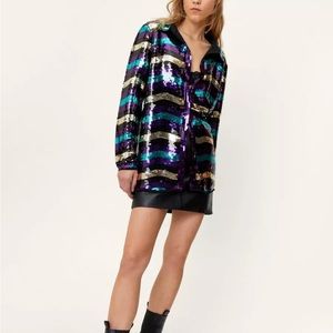 Nasty Gal Sequin Detail Striped Button Down Shirt. Size 12.